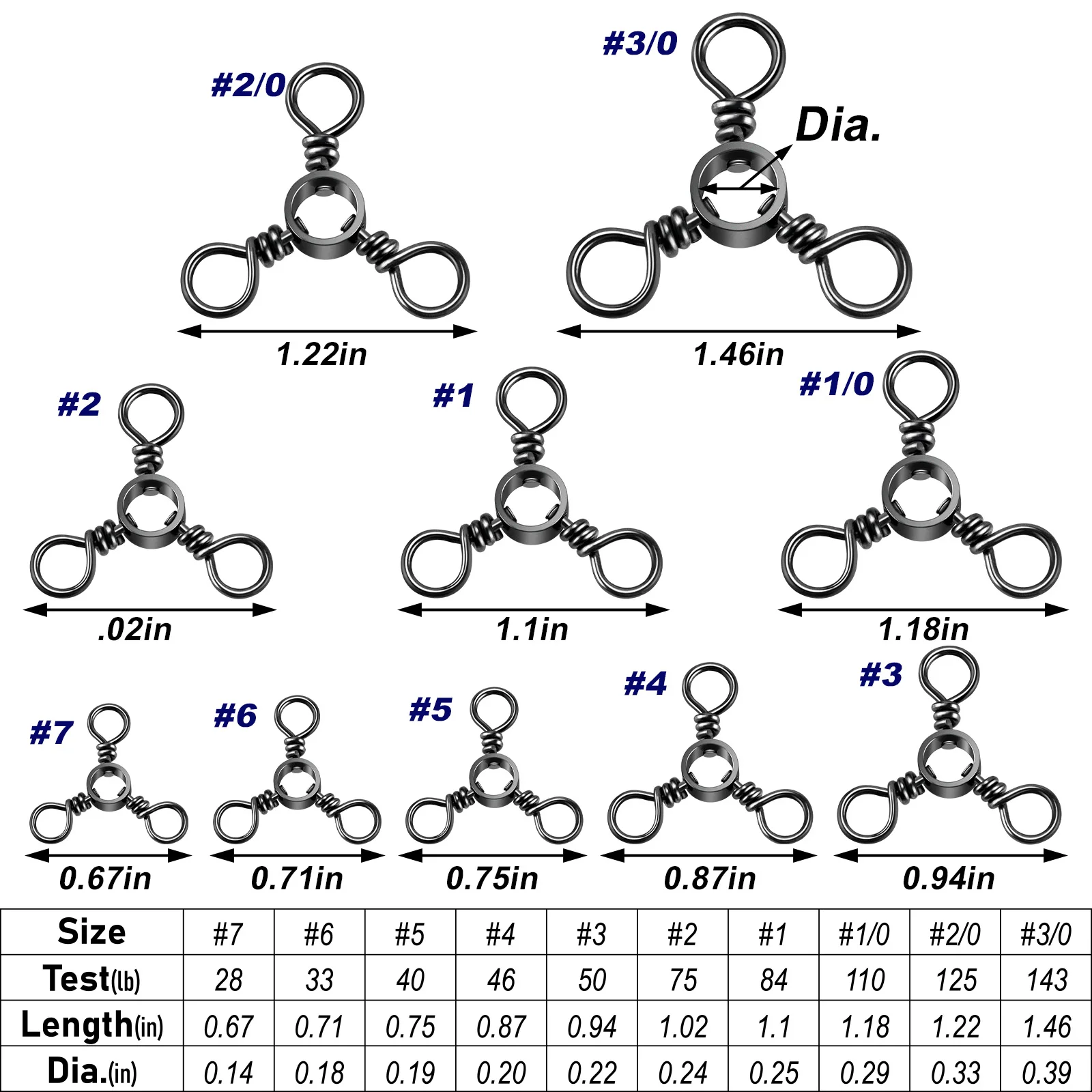 20/50pcs 3 Way Fishing Swivel Stainless Steel Cross Line Swivel High Speed for Surf Fishing Rig Catfish Rig Jigging Trolling view 2
