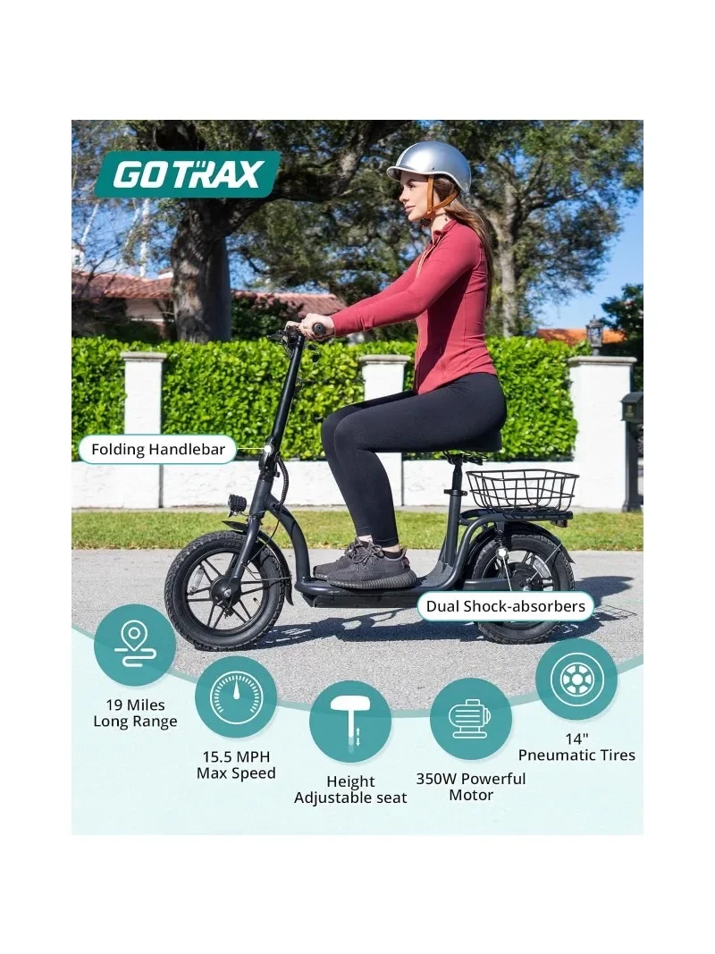 19 Miles Range&15.5Mph Power by 350W Motor, Folding Scooter with 14