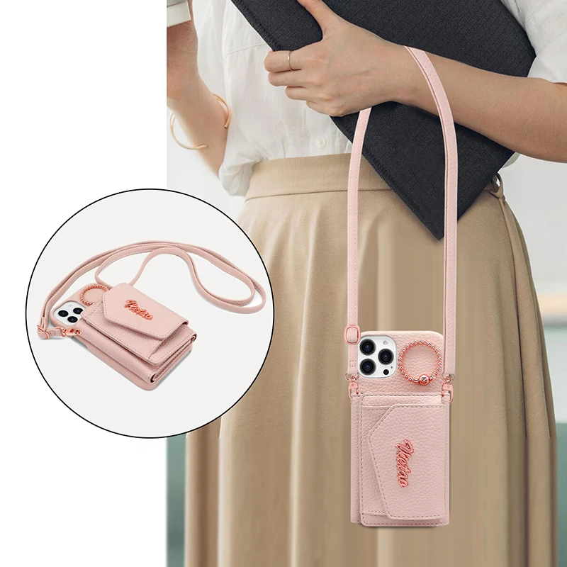

Vietao women purse phone case with lanyard for iphone 15 pro max pu leather cell phone case with ring holder for iphone 14 13
