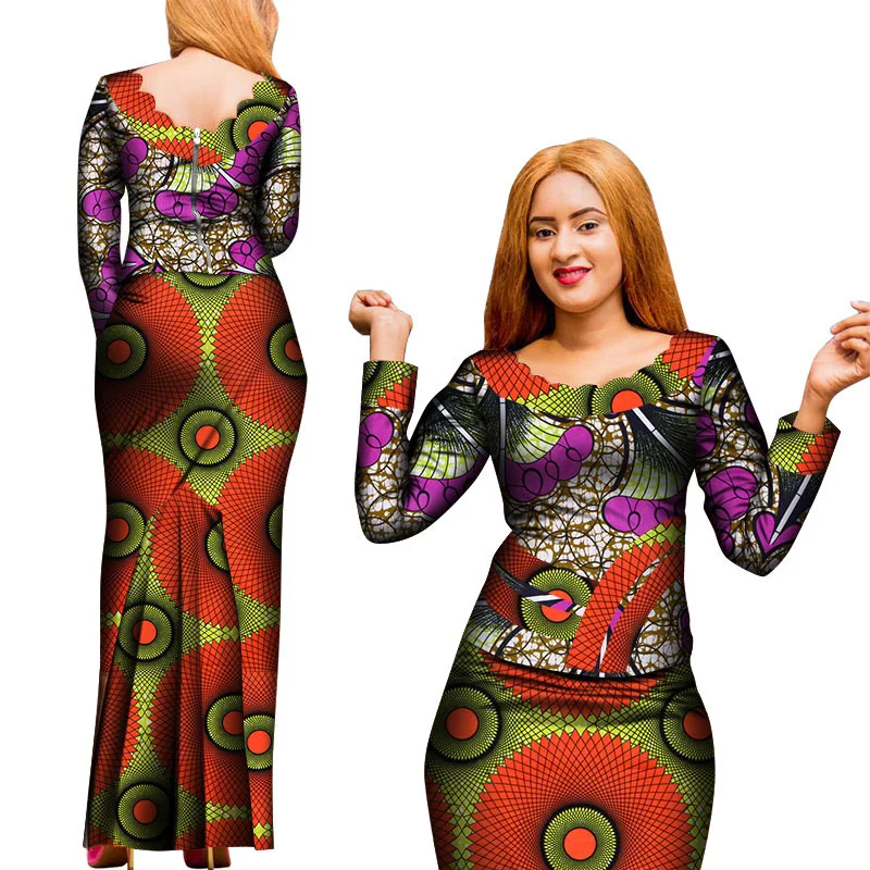 African Print Women Long Sleeve Blouse and Long Skirt Ankara Outfits 5XL 6XL Dashiki 2 Pieces Set African Outfits for Women