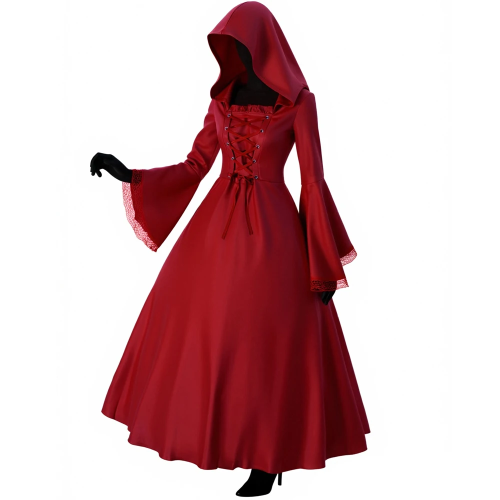 Personal Touch Kleid Hexenkleid Halloween Kostüm Kapuzenkleid für Frauen Vintage Renaissance Cosplay Outfit für Make-up-Partys