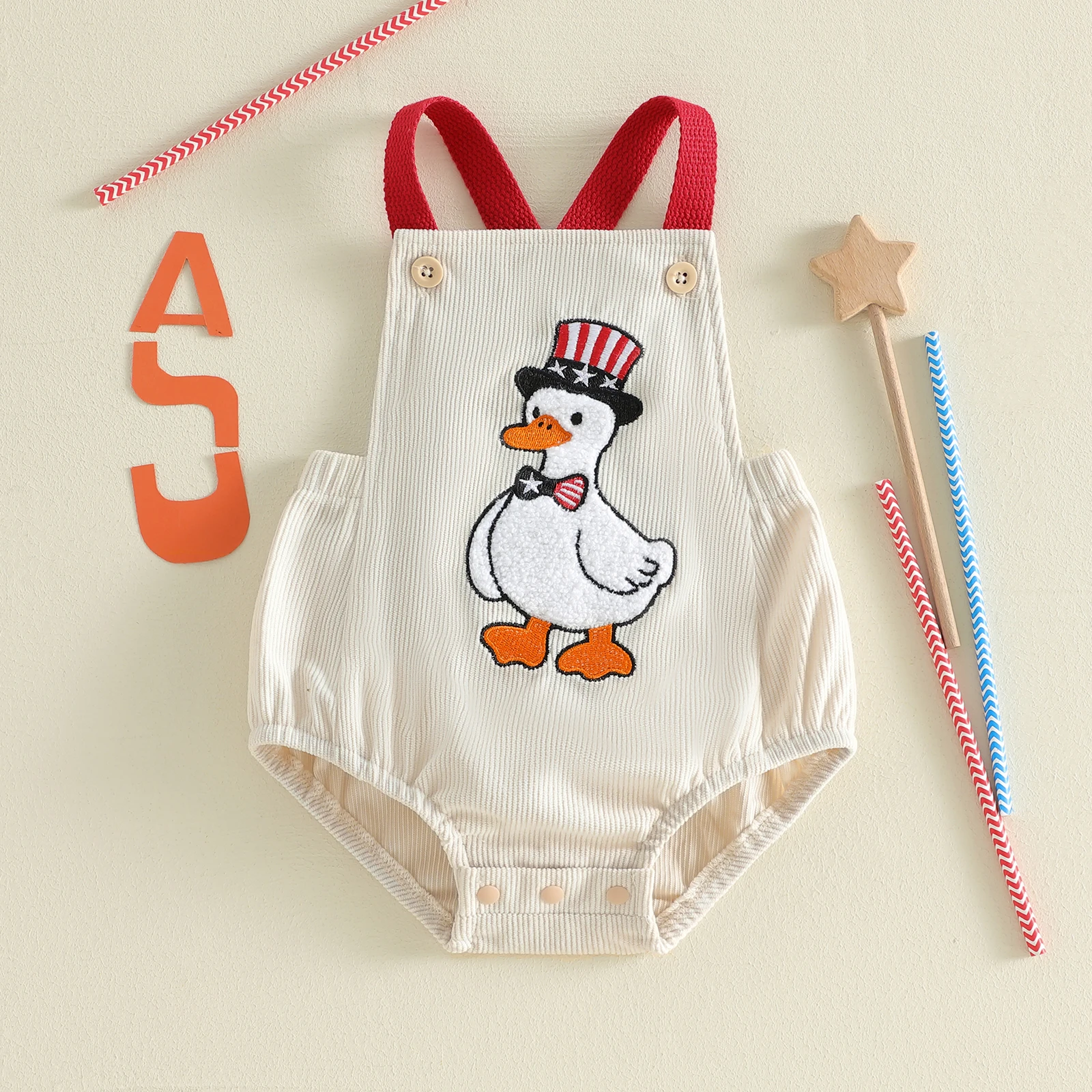 Baby Girls Boys Romper Sleeveless Embroidery Duck Summer Bodysuit Overalls 4th of July Clothing