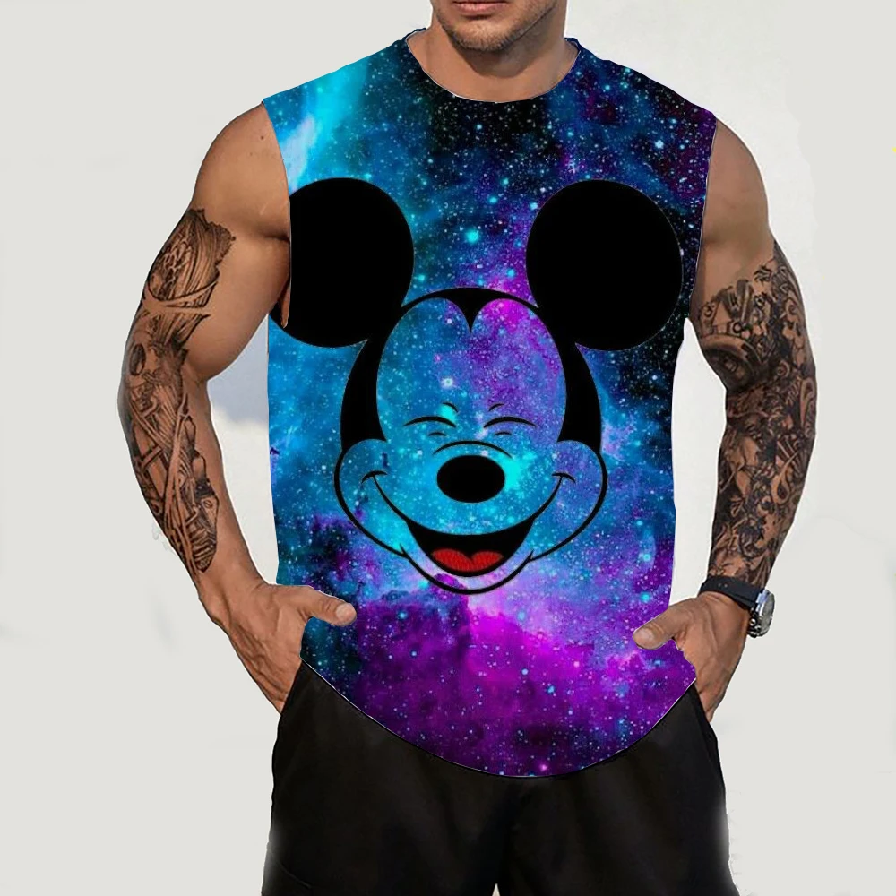 Mickey Brand Boys Summer Harajuku Street Anime Casual Versatile Disney New Fashion Men\'s Round Neck Sleeveless T-shirt