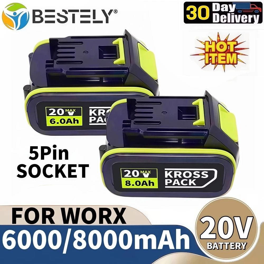 

Сменный аккумулятор 20 В, 8,0 Ач/6,0 Ач для электроинструментов серии WORX со светодиодным индикатором, совместимый с WA3016 WA3023 WA3054 WA3027