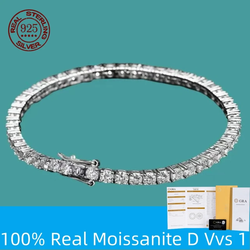 Factory Price S925 Sterling Silver D VVS Moissanite Tennis Bracelet Passes Diamond Sparkling Test Jewelry Wedding Gift