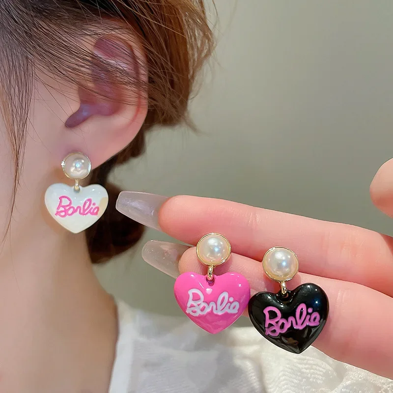 Fashion Barbie Pink Heart studs Sweet Alphabet Pearl Earrings Light Luxury Luxury Jewelry Party accessories Girl ear Buckle Gift