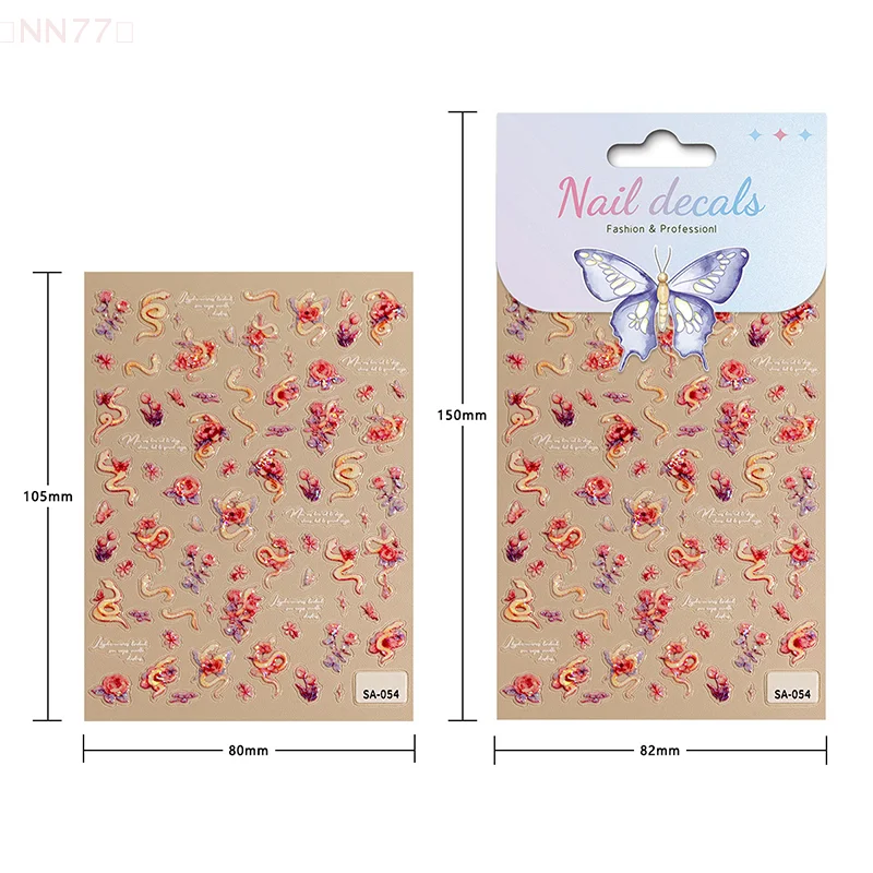 Glanzende slang roos bloem nail art stickers zelfklevende manicure sticker DIY nail art decoratie stickers accessoires geschenken