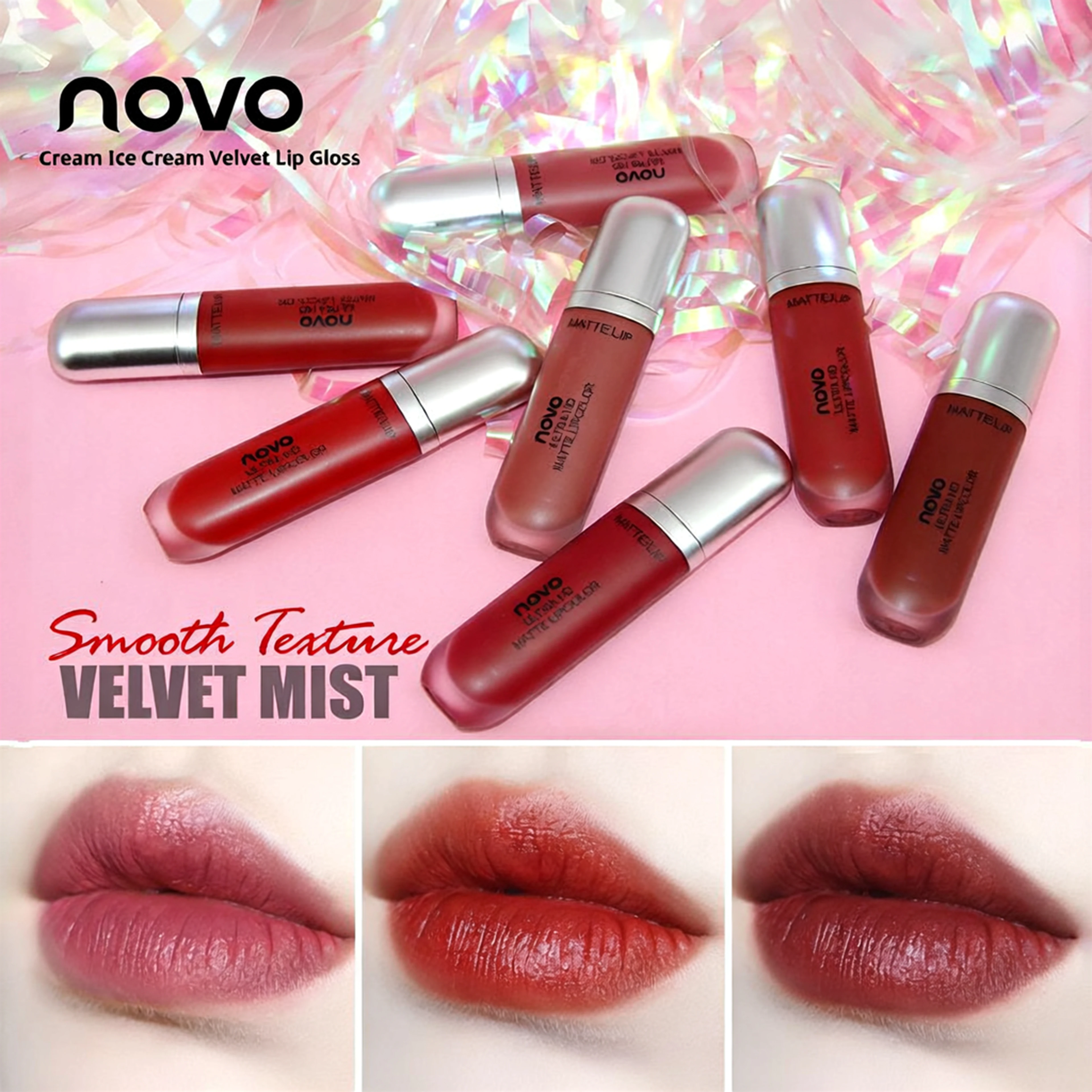 

NOVO Стойкая бархатная матовая помада Richly пигментированная, устойчивая к переносу и устойчивая к размазыванию палитра цвета осень/зима