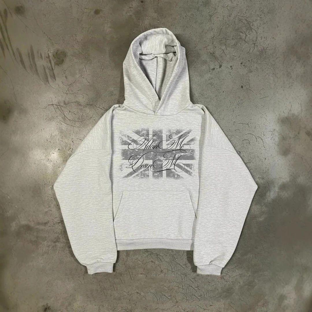 New Men's and Women's Retro Streetwear Hoodie with Geometric Print Long Sleeved Pullover Sweatshirt