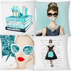 European Audrey Hepburn Beauty Portrait Cushion Cover Modern Fashion Style Woman Face Luxury Decorative Pillow Case