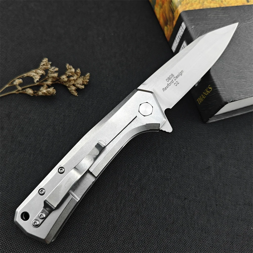 0808 Rexford Flipper Folding Pocket Knife D2 Blade 420 Steel Handle Outdoor Tactical EDC Knives Camping Hunting Survival Tool