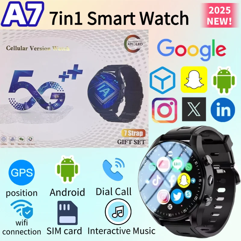 

A7 Mens Smart Watch 4G Video Call 128GB Storage Dual Camera GPS Waterproof Google Play Support Fitness Tracker Sleep Monitor