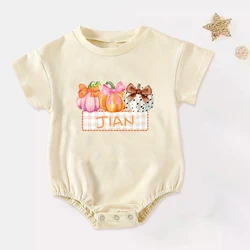 Personalized Fall Baby Bubble Romper Custom Pumpkin Toddler Oversized T-Shirt Rompers Thanksgiving Bodysuit Cute Fall Clothes