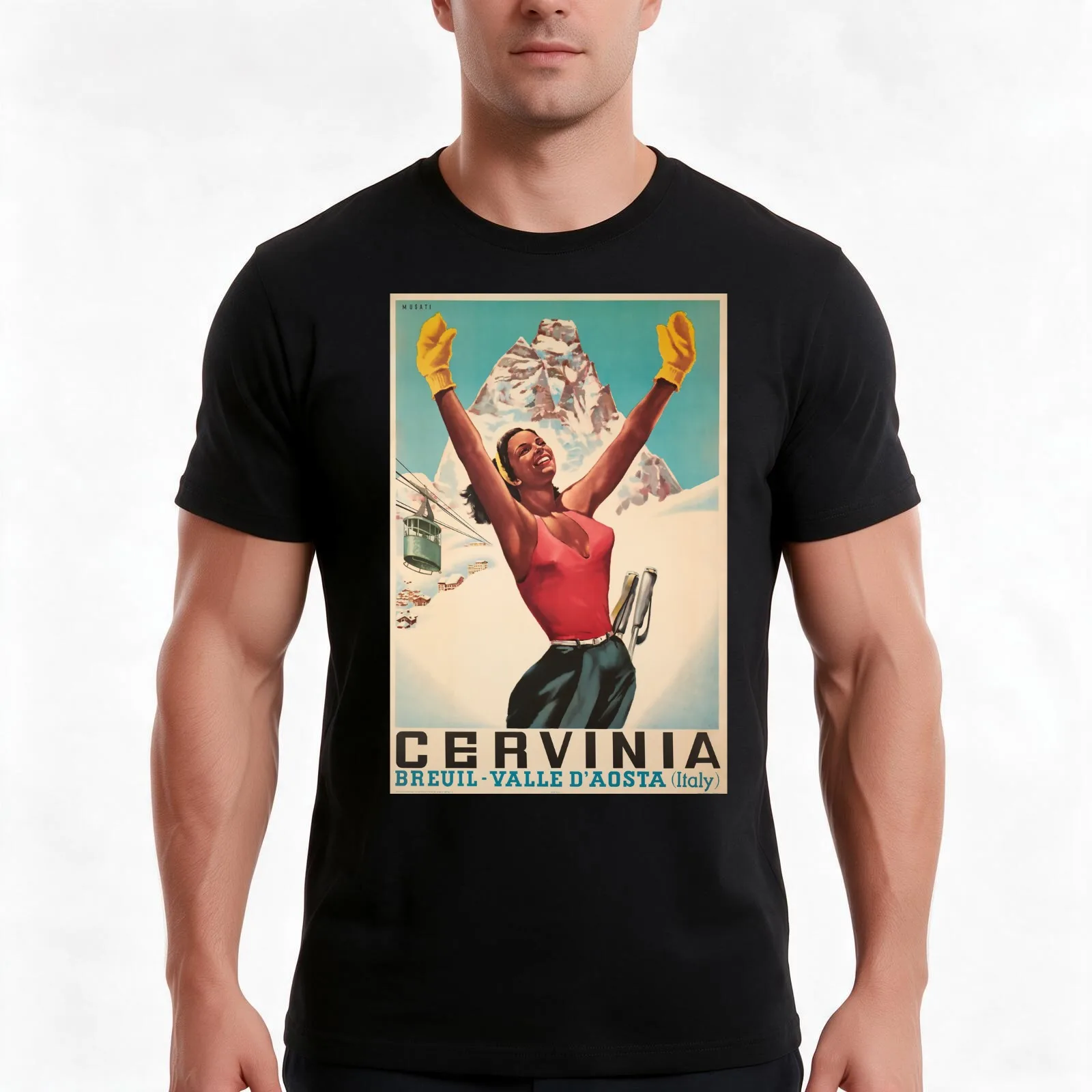 Cervinia Breuil - Valle d'Aosta ,Italy Ski Poster T-Shirt Summer Casual Cotton Tee Oversized Streetwear Tops 100% Cotton