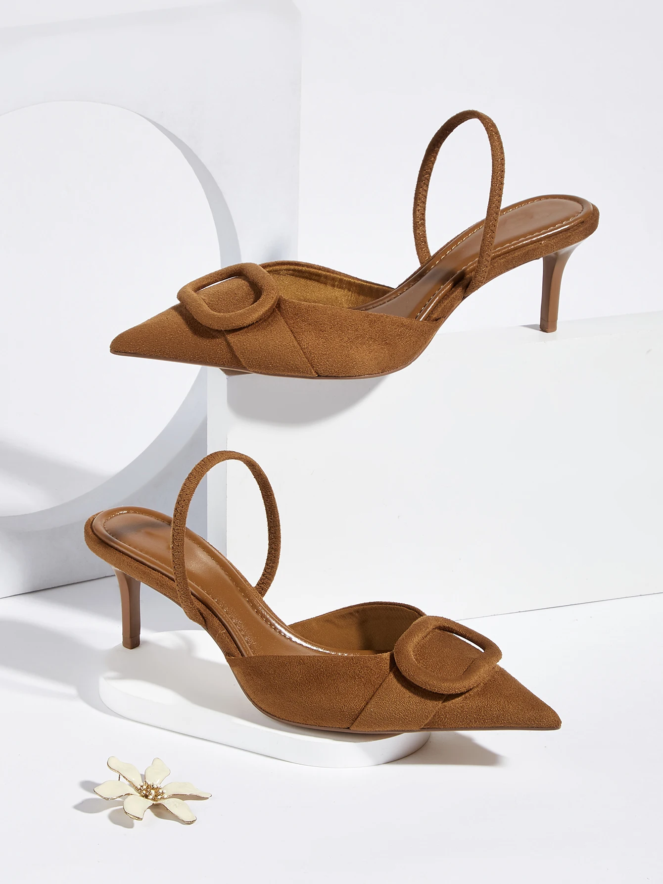 Women Pumps Brown Suede Pointed Toe Slingbacks Elegant Party Dress Shoes Heeled Sandals Luxury Designer Ladies High Heels