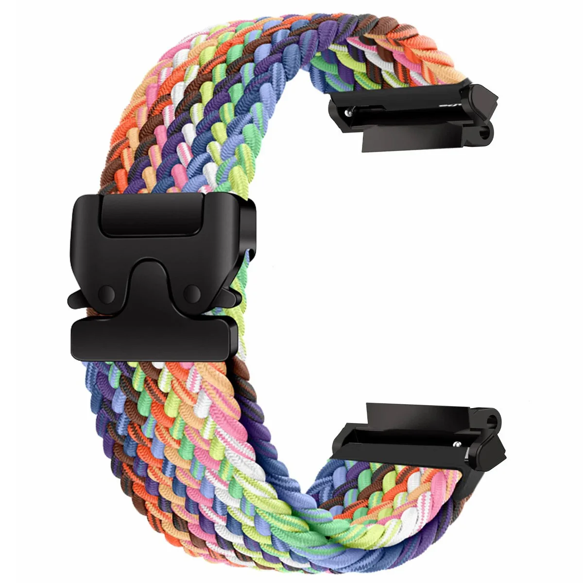

For Huami Amazfit T-Rex 3 A2322 Nylon Watch Band Braided Replacement Strap - White Rainbow
