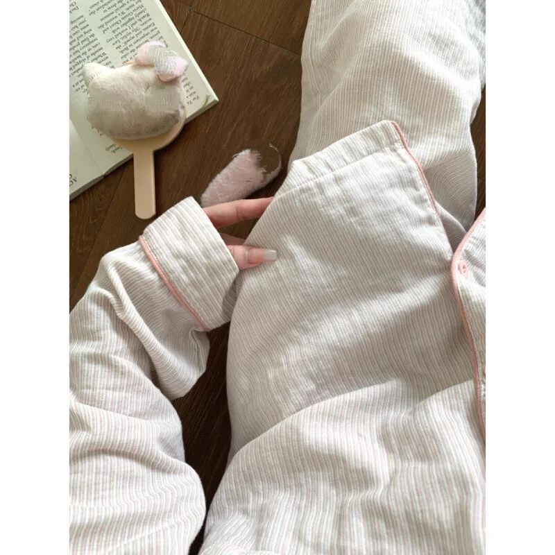 النسخة الكورية من ملابس منزلية من غزل القطن السحابي الراقية من Ins، مجموعة بيجامة عصرية ومثيرة بأكمام طويلة #5