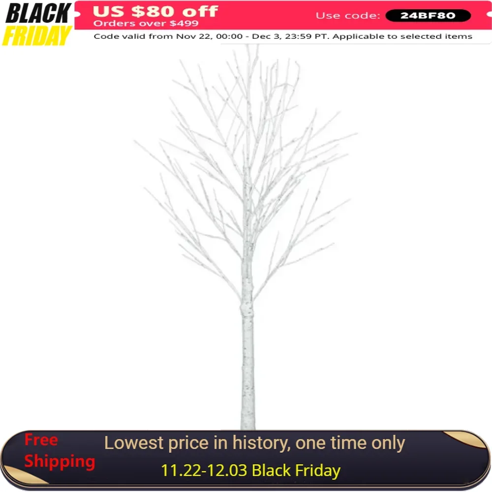 

White 4ft 48 Lights 48 Branches Birch Tree Plastic Material Fine Craftsmanship Christmas Tree This tree is very durable