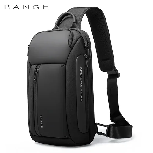 Imagen 1 del producto Bolso de pecho para hombre con materiales impermeables Oxford de diseño de marca BANGE con gran capacidad, bolso delgado con múltiples bolsillos a la moda para hombre