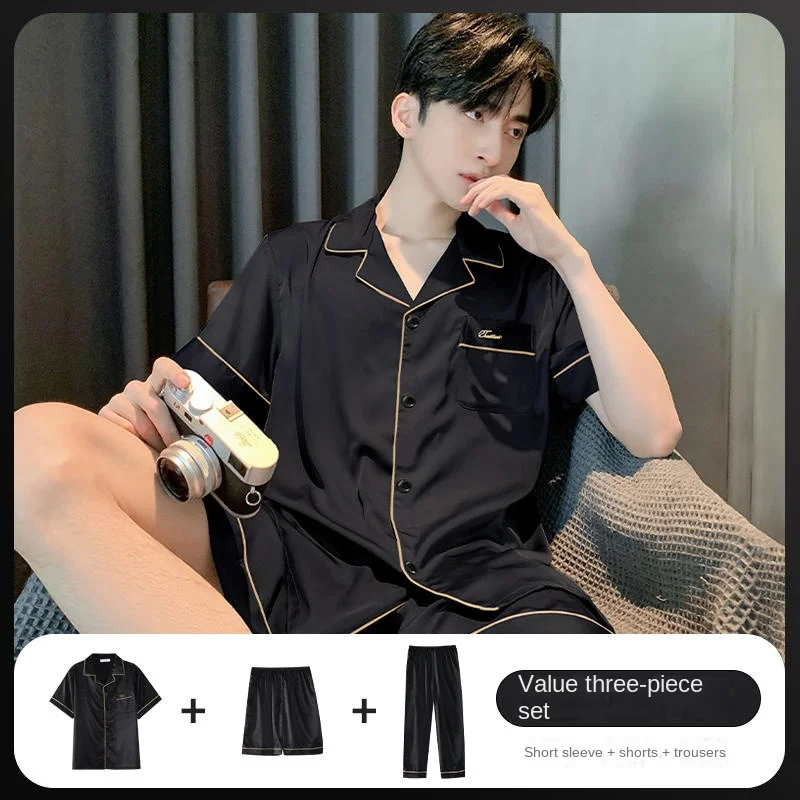 Three-Piece Men's New Pajamas Star Models Pajamas Maternity Pajamas Summer Short-Sleeved Nursing Clothes Couples Homewear Suit