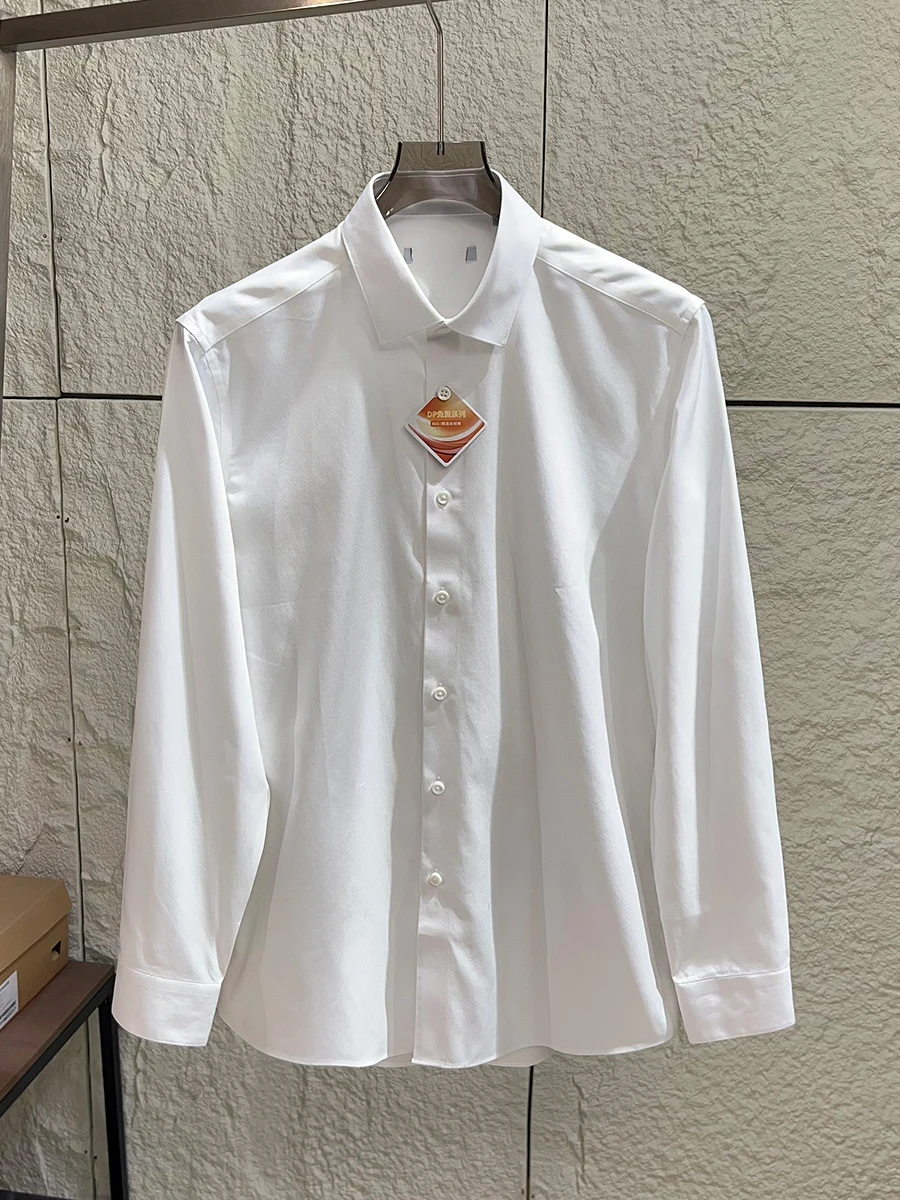 

Long Velvet Cotton Lyocell Blended Men's Casual Pure Color Long Sleeve White Shirt Spring Season Comfortable Breathable Shirt