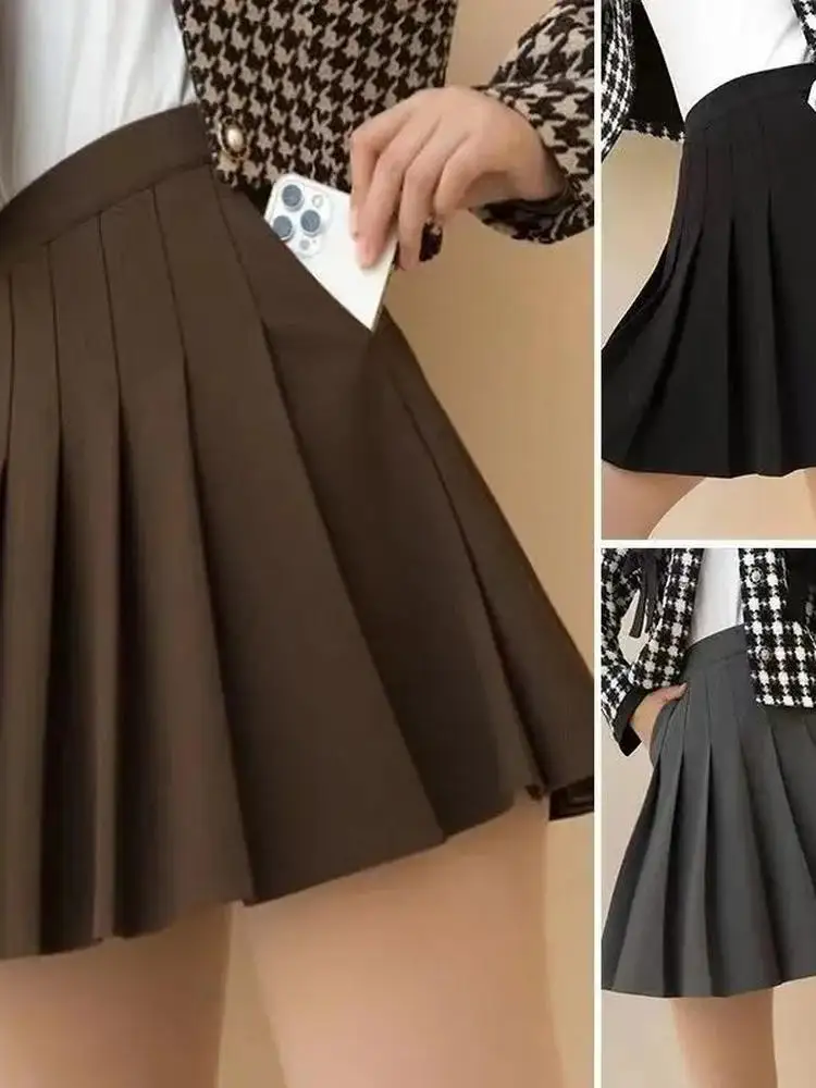 

Юбка-трапеция с высокой талией и плиссировкой, женская, модная, универсальная, в корейском стиле JK, для повседневной носки