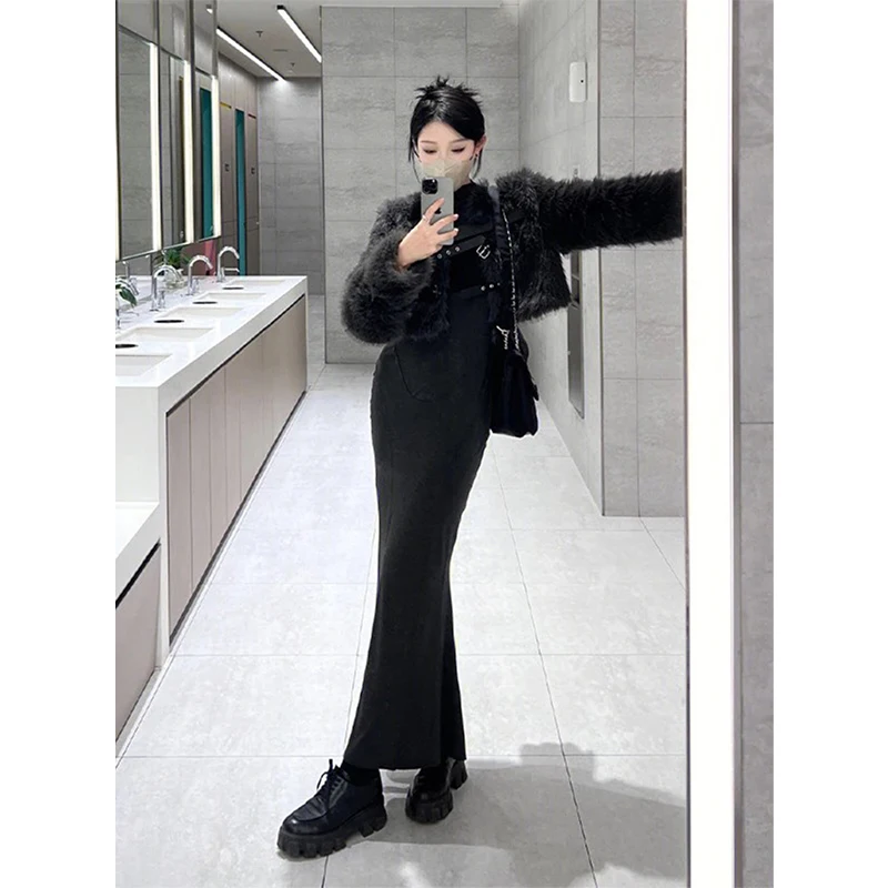 เสื้อโค้ทขนเฟอร์เทียมแบบครอป MEXZT แฟชั่นผู้หญิง ดีไซน์หรูหรา แจ็คเก็ตขนฟูแบบเย็บติดกัน เสื้อคลุมฤดูหนาวสำหรับผู้หญิง สไตล์เกาหลี แขนยาว เสื้อคลุมขนสัตว์