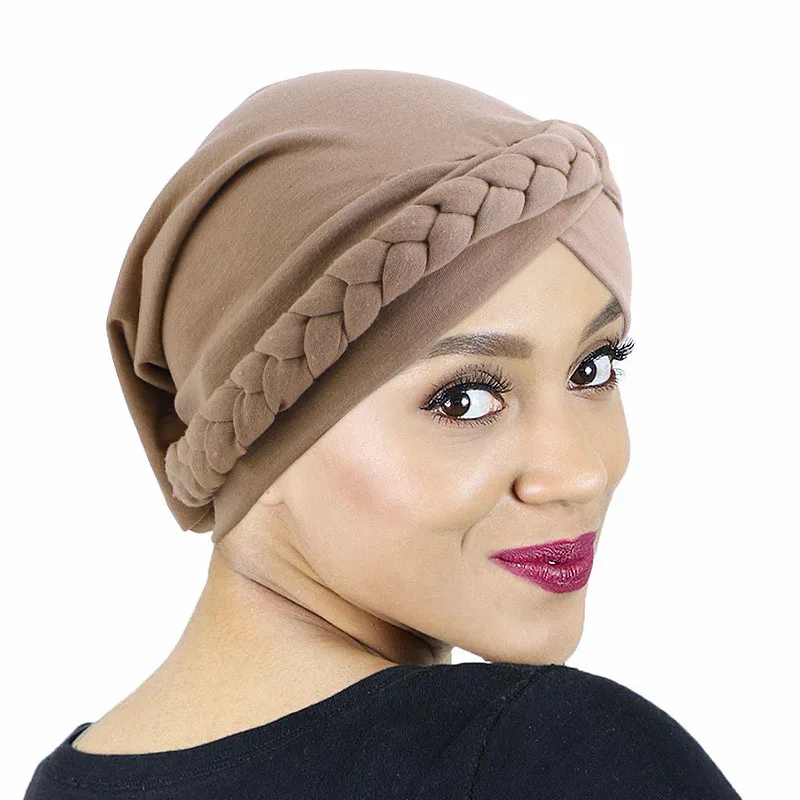 

Bohemian Women Muslim Indian Braids Hijab Turban Cancer Bonnet Chemo Caps Arab Islamic Hair Loss Hat Headwear Wrap Beanies Mujer