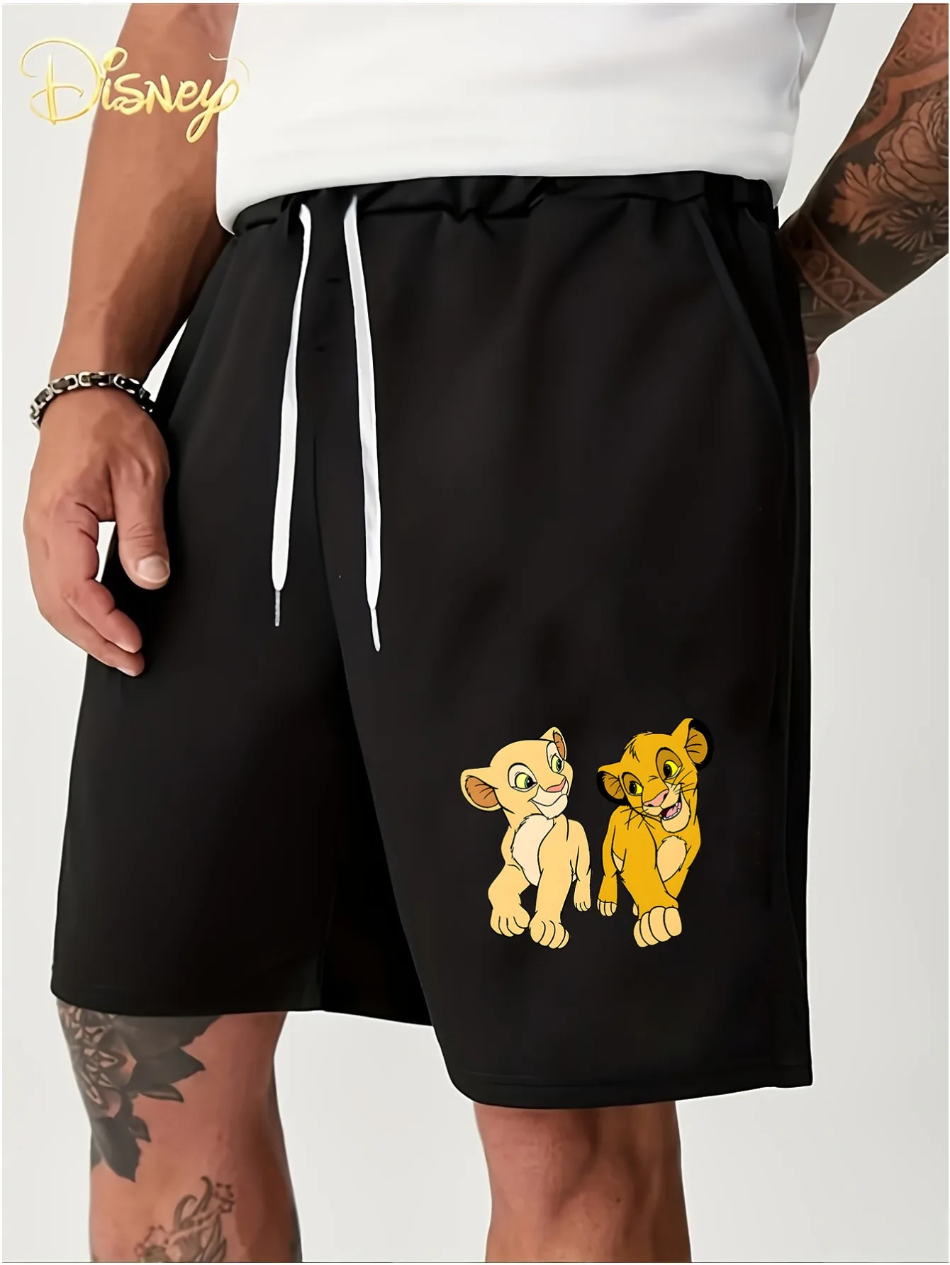 

Мужские летние повседневные спортивные шорты Disney Simba The Lion King 20225, свободный крой, эластичная талия с дышащей тканью на шнурке