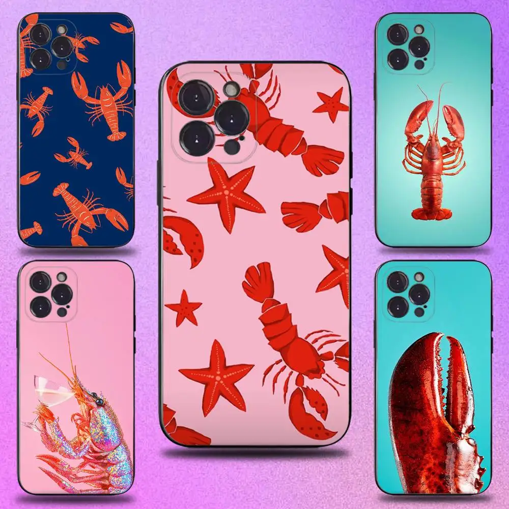 

Animal Lobster Phone Case For iPhone 16,15,14,13,12,11 Plus,Pro Max,XS,X,XR,SE,Mini,8,7,Soft Silicone Black Cover