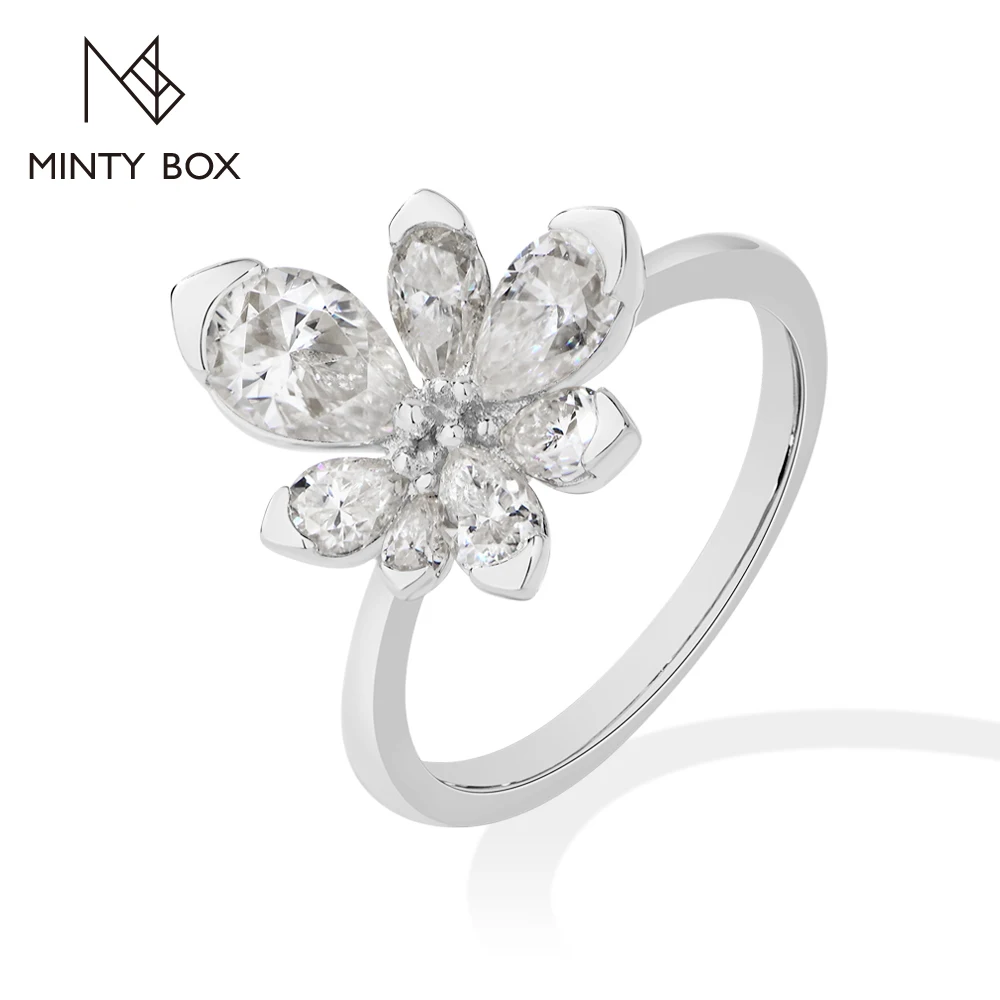 MINTYBOX 925 Sterling Silver Pear Cut Moissanite Rings for Women Dainty Flower Promise Engagement Ring Jewelry Anniversary Gifts