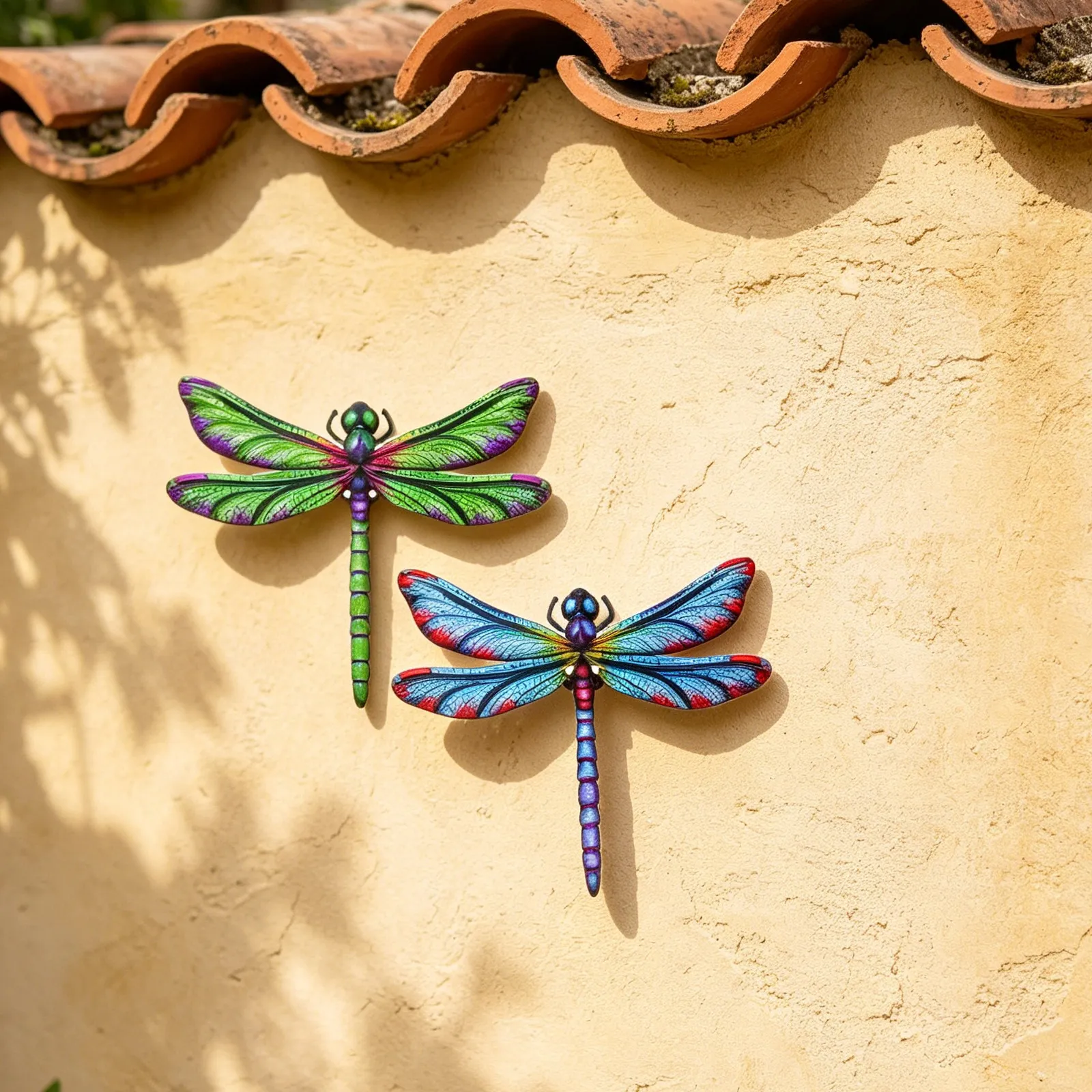 4Pcs Colorful Metal Dragonfly Garden Wall Art Outdoor Hanging Decor Sculpture for Patio Fence Flower Trellis Courtyard Yard