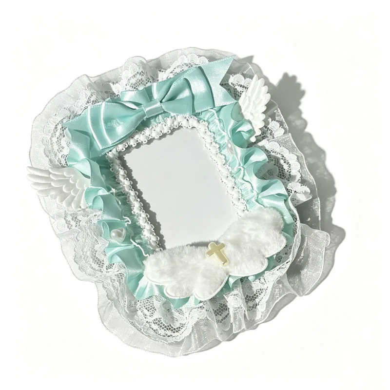 3 in Sweet Ruffle Lace Photocard Holder Angel Wing Bow Decor Kpop Photocard Frame Cute Handmade Card Display Case for Ita Bag image 6