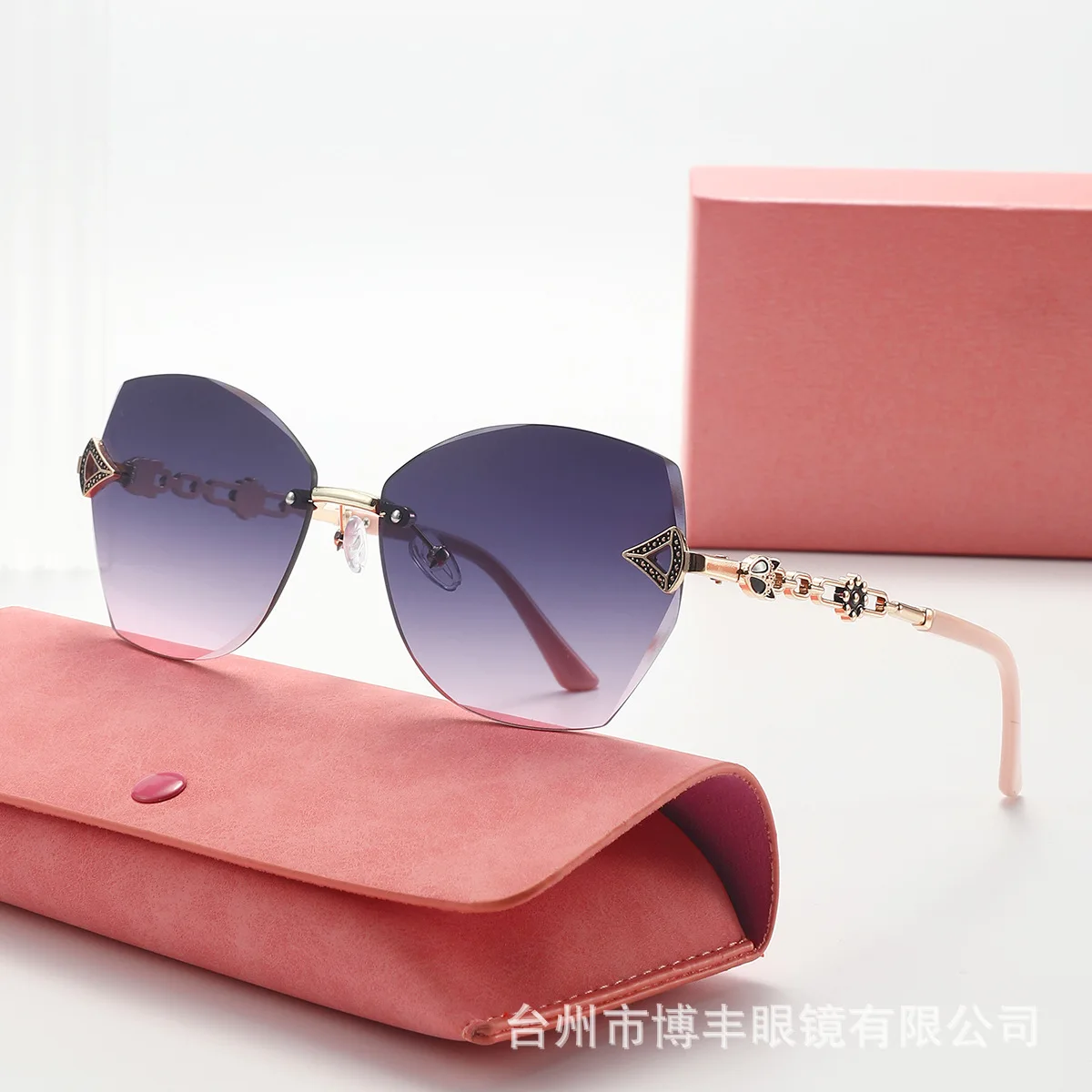 

Rimless Sunglasses With Metal Carved Fox Head Logo Luxury Gold Temple UV400 High End Fashion Eyewear vintage