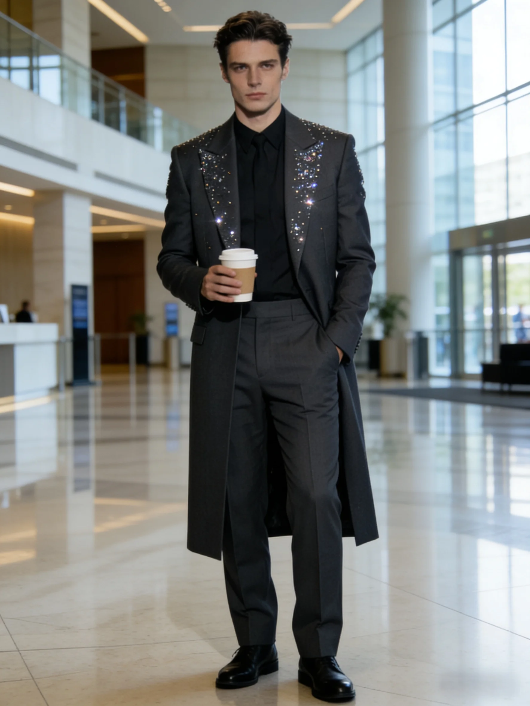 

Designer Men Suits Set 2 Pcs Long Blazer+Pants Trousers Luxury Cotton Wedding Tuxedo Formal Office Business Groom Jacket Coat