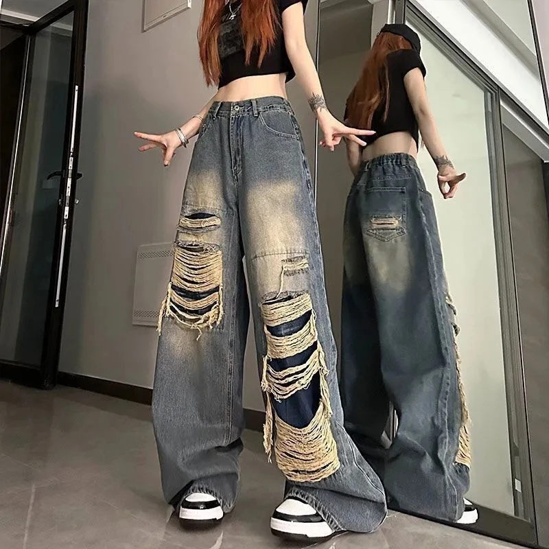 

Ripped Jeans for Women 2023 Summer Korean Fashion High Waist Boyfriend Jeans for Women Gothic Baggy Loose Denim Pants Pantalones