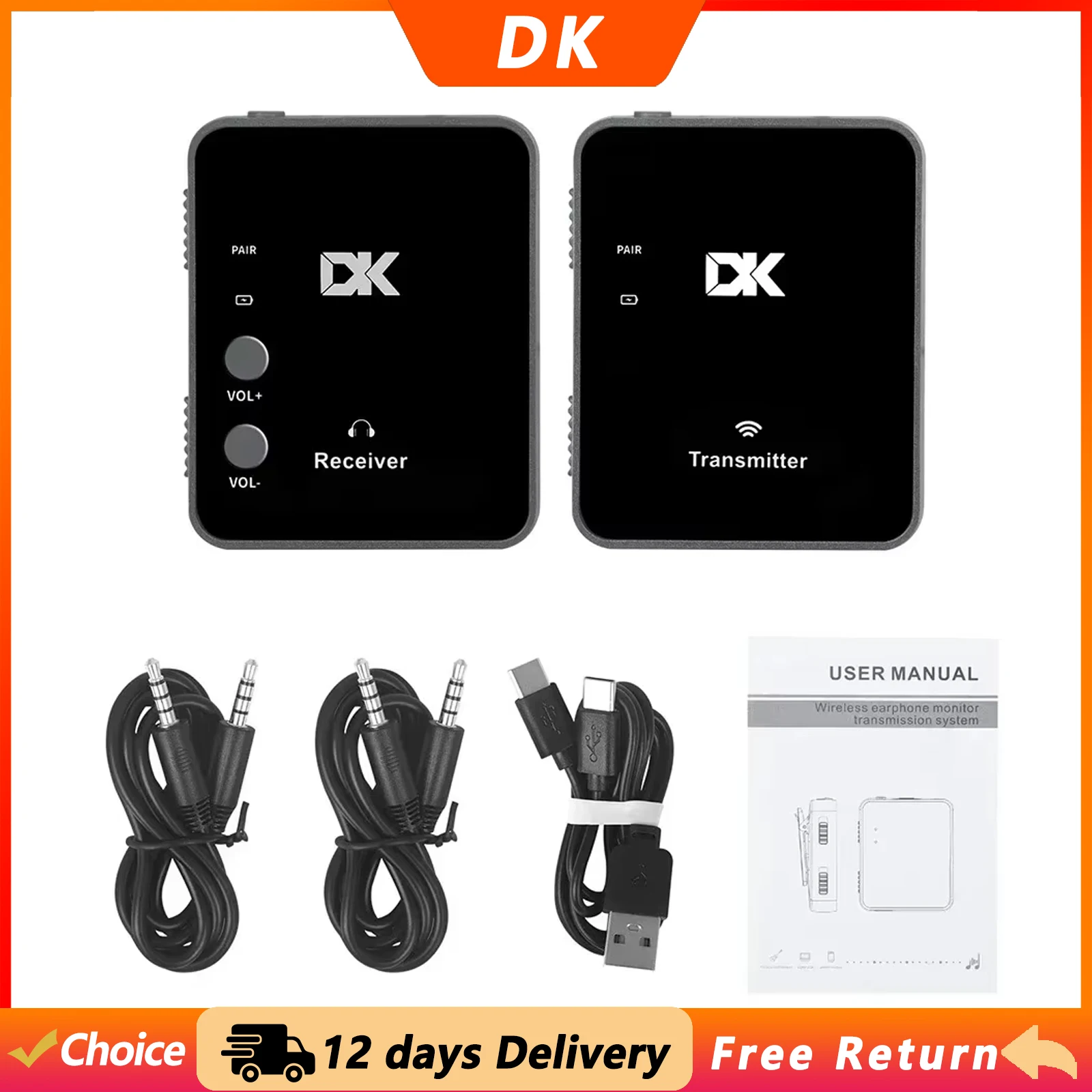 DK IWH-1 2.4G Wireless Earphone Monitor System Transmitter Receiver Strong Compatibility Rechargeable Guitar Parts & Accessories