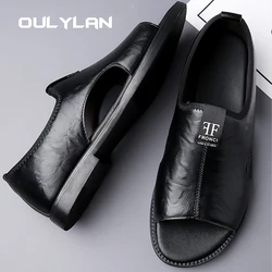 2024 Summer Hollow Leather Shoes Men's Casual Sandals Breathable Hole Shoes Sandals Men Shoes Sandals