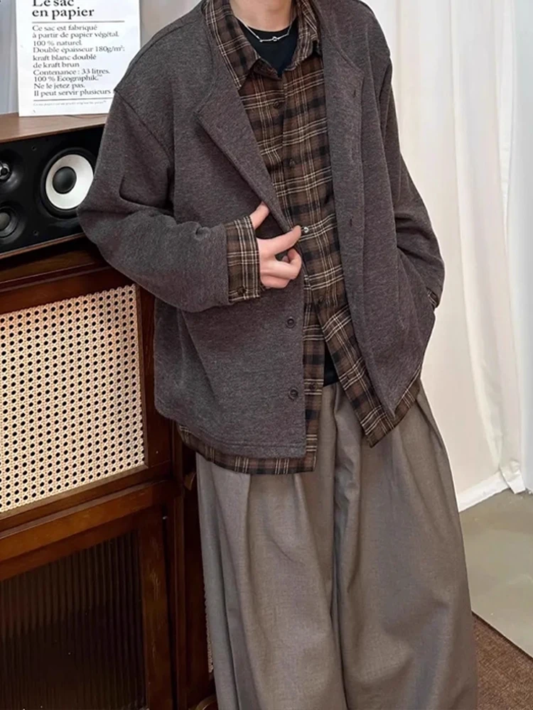 

Мужской новый корейский осенний трикотажный кардиган свободного кроя в клетку с воротником, повседневный, мягкий, удобный, с длинными рукавами, на пуговицах