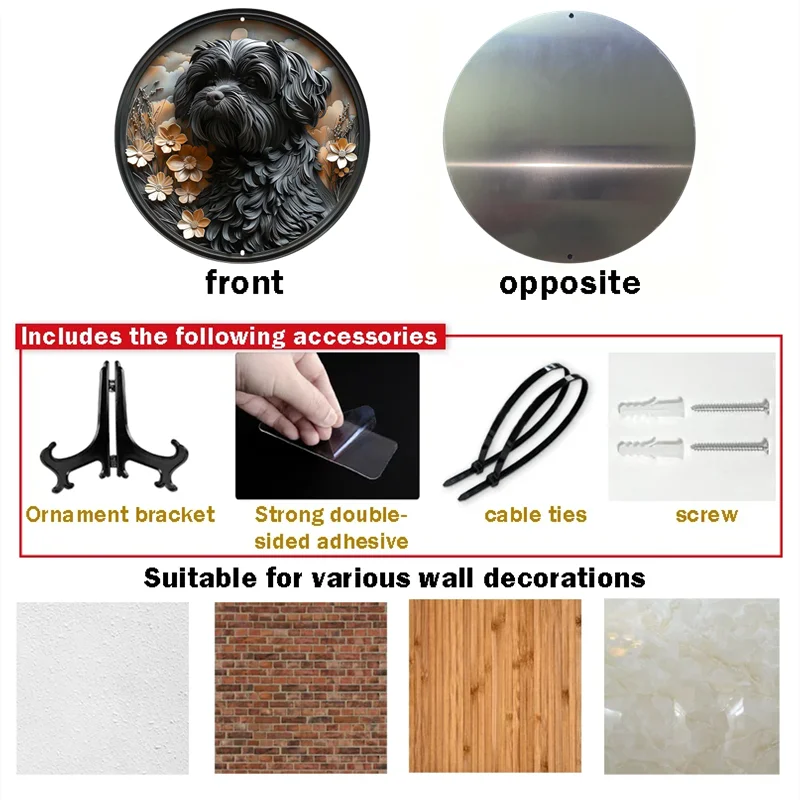 Aluminum Dog Breed Decorative Sign Art Set, Shih Tzu Design, Waterproof and Weather Resistant Home Decor, HD Printing Wall Art