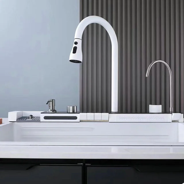 Biały Wieloryb Deszcz Wodospad Zlewozmywak Kuchenny Stal Nierdzewna 304 z Cyfrowym Wyświetlaczem Pogrubiona Konstrukcja Plastra Miodu do Domu