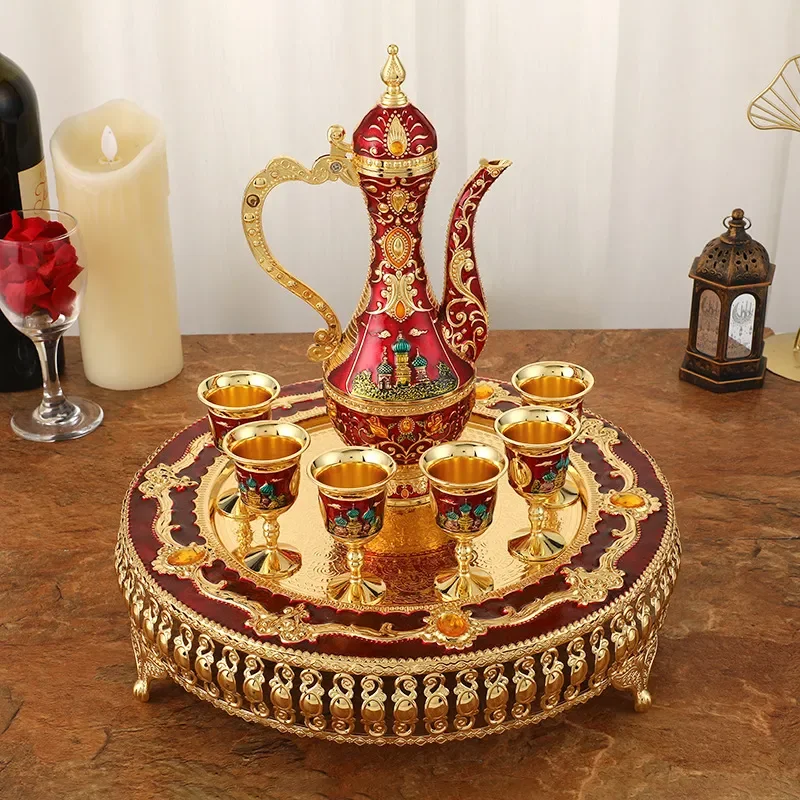 Vintage Castle Wine Decanter Set with High Foot Glasses Elegant Chinese Home Decor Ornament Handicraft Collection Gift for