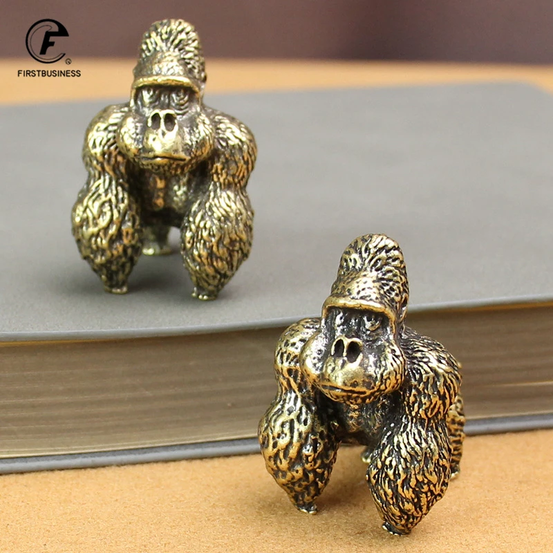 Solid Brass Gorilla Small Statue Office Desk Ornament Decoration Crafts Collection Animal Orangutan Figurine Miniature Toy Gifts