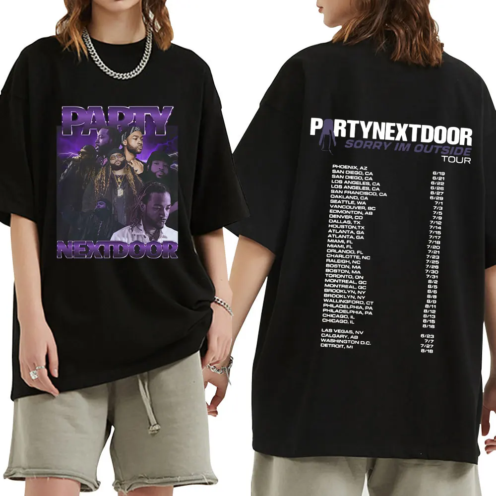 Rapper Partynextdoor Sorry Im Outside Tour T Shirts Men Women Vintage Hip Hop Oversized T-shirt Cotton Loose T-shirts Streetwear