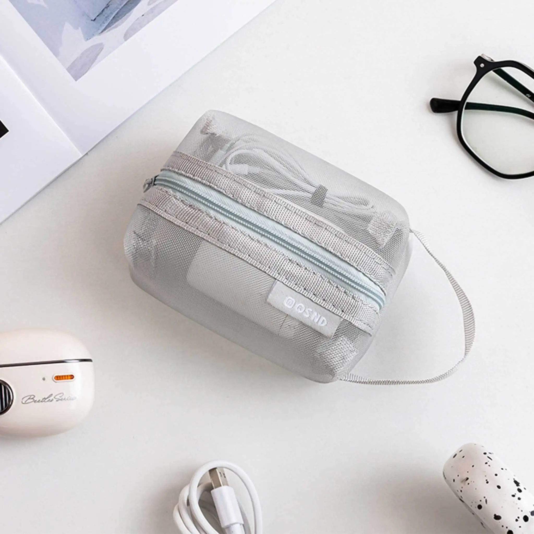 2/4Pcs 11.5x8x6cm Portable Mesh Storage Pouch Zipper Cable Organizer Bag Travel Holder for Earbuds Charger Small Toiletry GYH