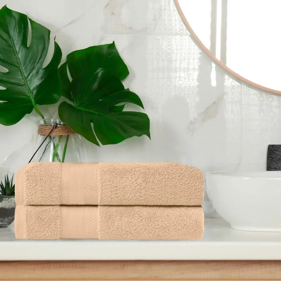 Aria Turkish Cotton Solid Heavyweight Hazelnut Bath Towel Set of 2