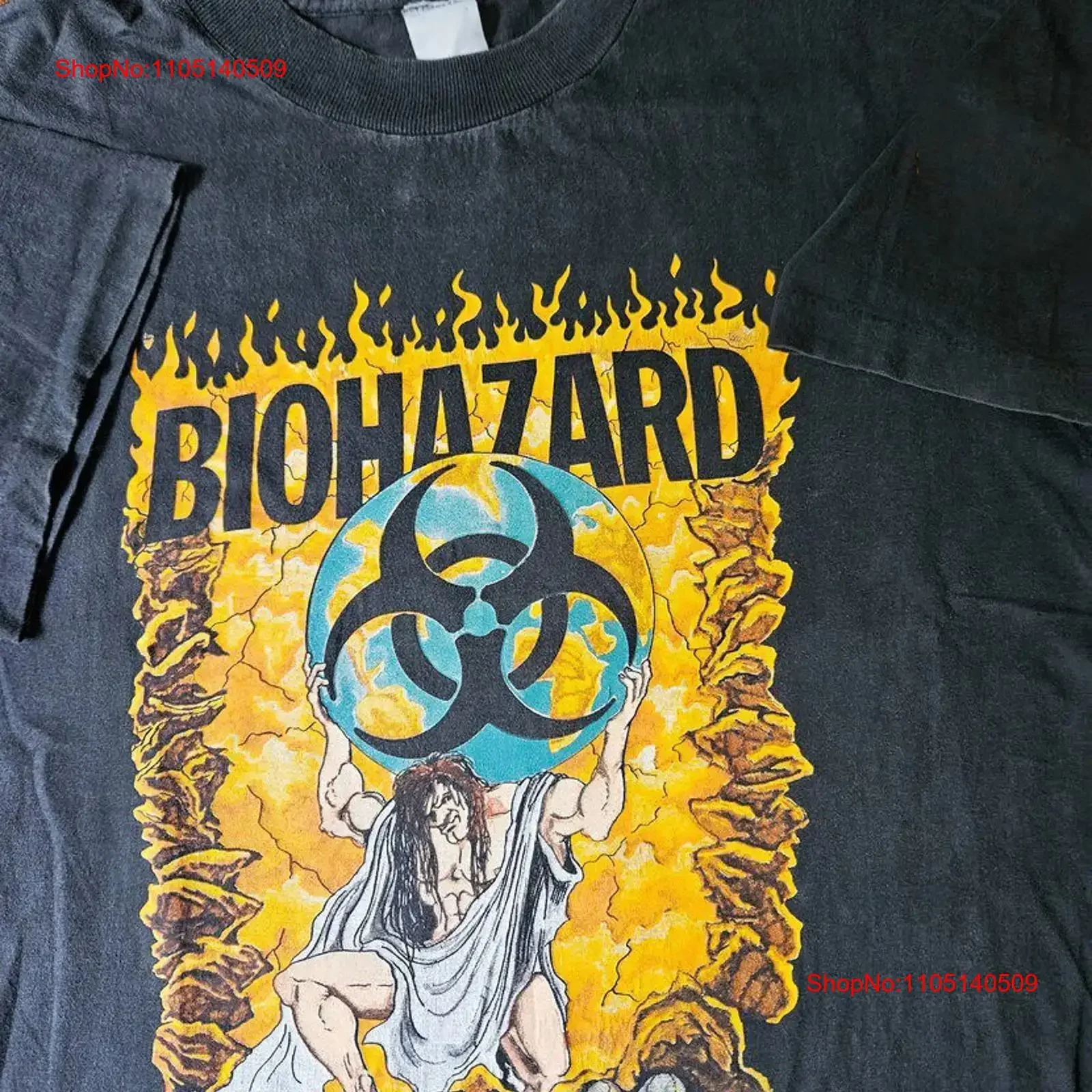 قميص جولة Biohazard 1991 أسود قصير الأكمام T S 5XL NH20480 عتيق مغسول قليلاً للجنسين جرافيك أوم ناعم غير رسمي متعدد الاستخدامات