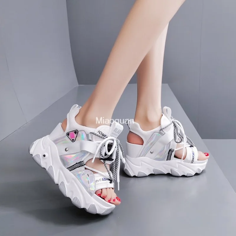 Leisure Lady Platform Chunky Sandals Mixed Color Shoes Lace Buckle Punk Sandals Women Open Toe Beach Casual Shoes Sneakers Woman