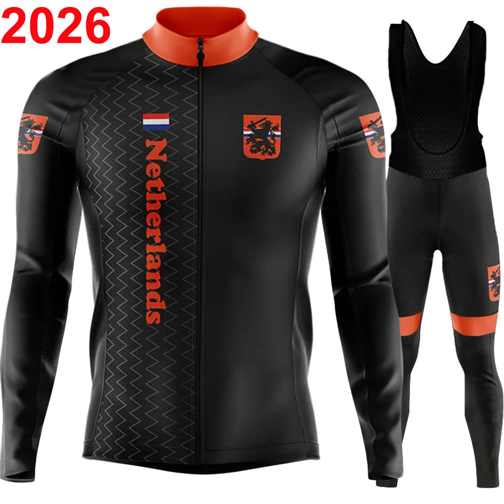 Netherlands National Team 2026 Cycling Jersey Set Dutch Clothing Suit Mens Long Sleeve MTB Bike Road Pants Bib Ropa Ciclismo