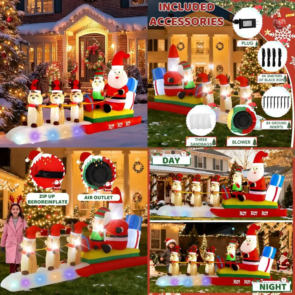 

10FT Santa Sleigh with Three Elks and LED Lights - Outdoor Christmas Lawn Decoration